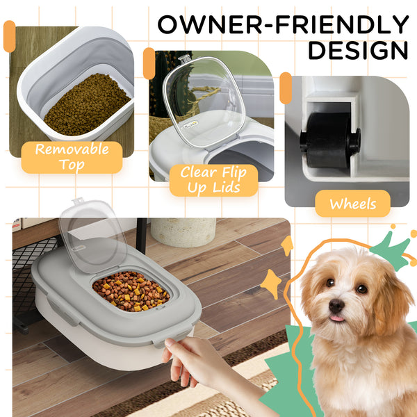 Foldable pet food storage container with airtight lid, grey