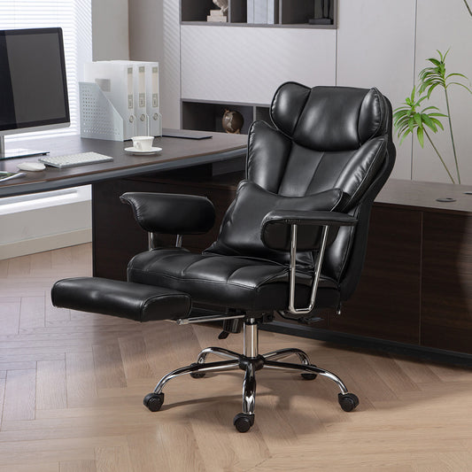 Massage Office Chair with 6-Point Vibration, Footrest and Lumbar Support, Black