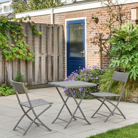 Outsunny 3 Piece Outdoor Folding Rattan Bistro Set, Grey