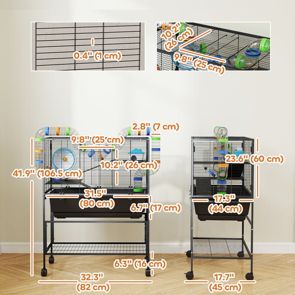 Cage à roulettes à 3 niveaux avec plateau de 18 cm de profondeur, pour rongeurs syriens, gerbilles et rats