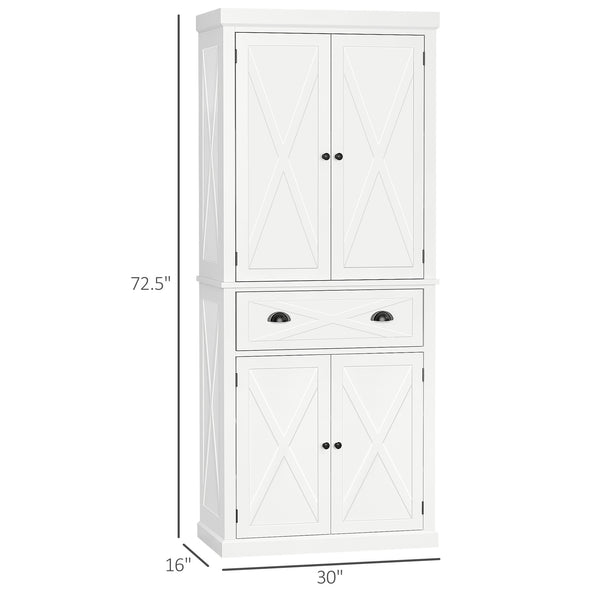 Meuble de rangement avec 4 portes, tiroir et étagères réglables, blanc