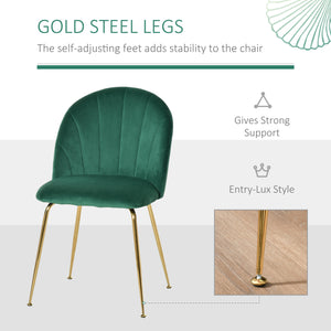 Set of 2 upholstered chairs with gold metal legs, green 