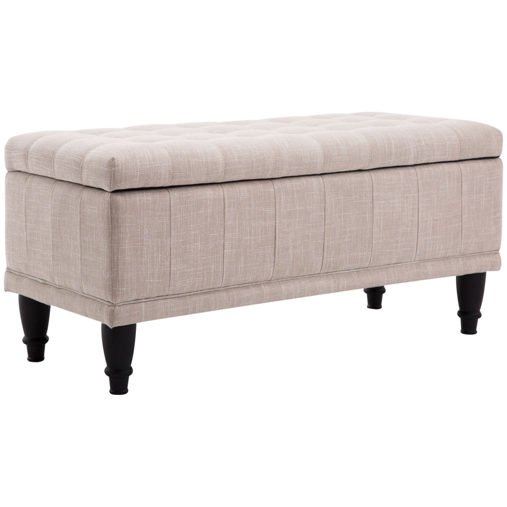 Pouf de rangement en tissu lin avec fermeture douce, beige