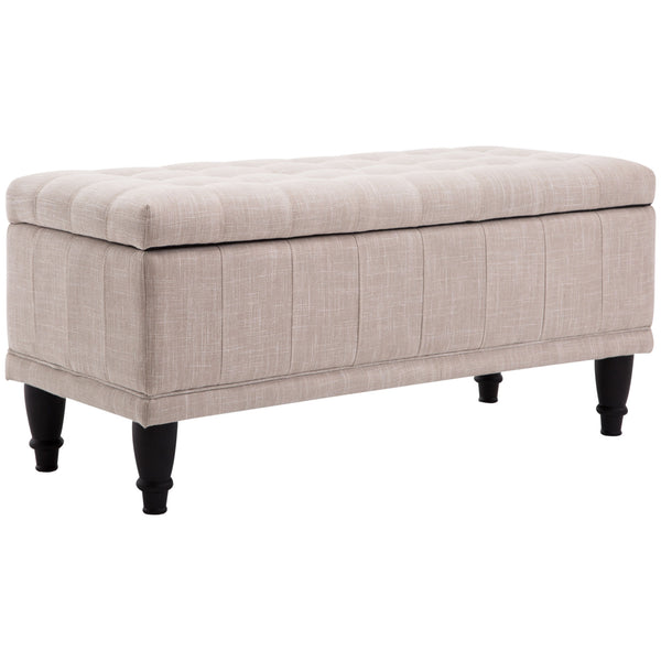 Pouf de rangement en tissu lin avec fermeture douce, beige