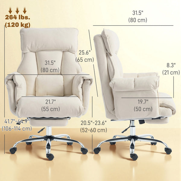 Desk Chair, Computer Office Chair with Footrest, Adjustable Backrest and Headrest, Cream White