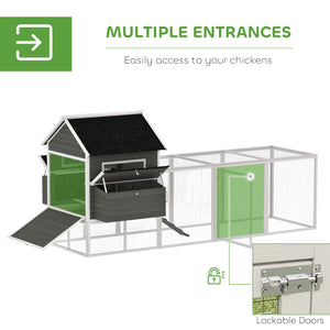 137" Wooden Chicken Coop with Chicken Run, Nesting Box, Dark Grey