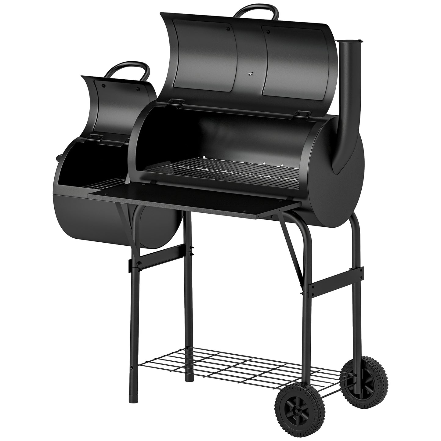 Barbecue portable à charbon de bois avec fumoir décalé, noir