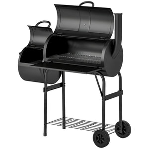 Barbecue portable à charbon de bois avec fumoir décalé, noir