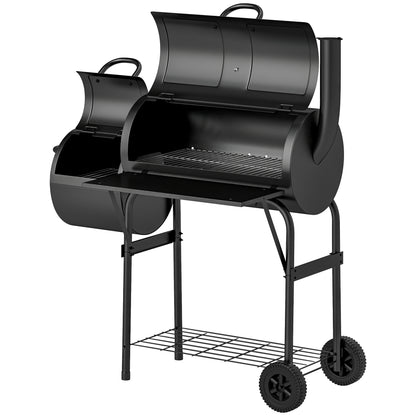 Barbecue portable à charbon de bois avec fumoir décalé, noir