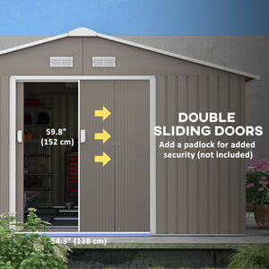 Abri de jardin pratique double porte coulissante, gris clair