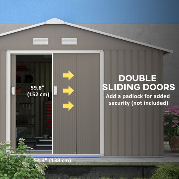 Abri de jardin pratique double porte coulissante, gris clair