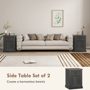 Set of 2 side tables with drawer and cupboard, black.
