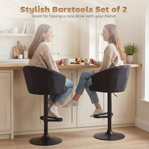 Ensemble de 2 tabourets de bar réglables, rembourrés avec assise pivotante, structure en acier, repose-pieds, noir