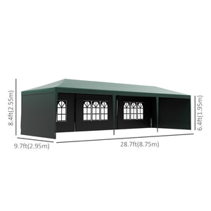 10' x 29' Canopy Tent, Party Tent with Sidewalls and Large Transparent Windows for Garden, Backyard, Outdoor, Green