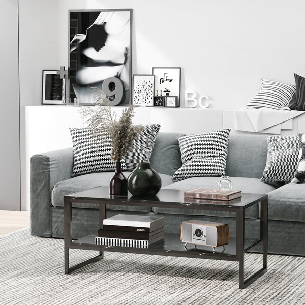 Table basse à 2 niveaux avec étagère de rangement noir