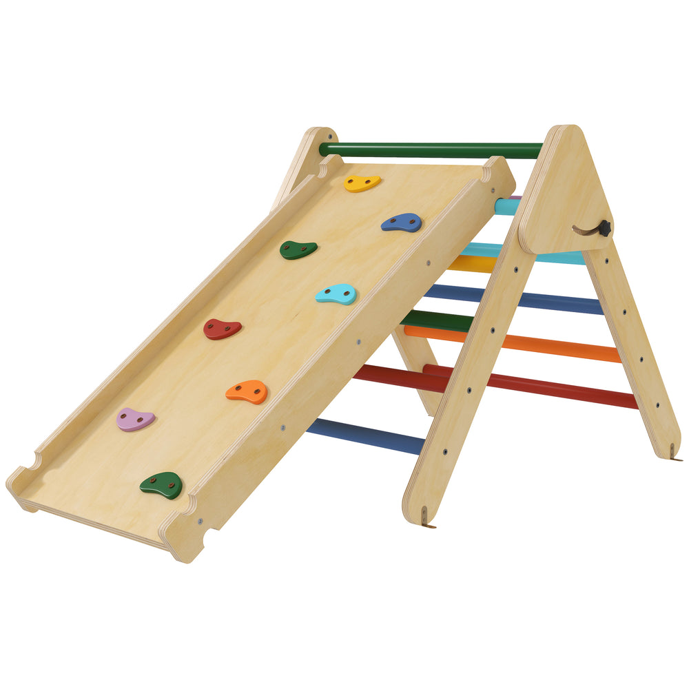 Ensemble d'escalade 3 en 1 multicolore avec rampe pour tout-petits en bois naturel