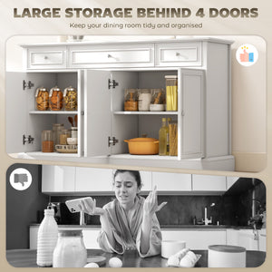 Buffet de rangement de cuisine avec portes à fermeture amortie, 3 tiroirs et 2 étagères réglables, blanc