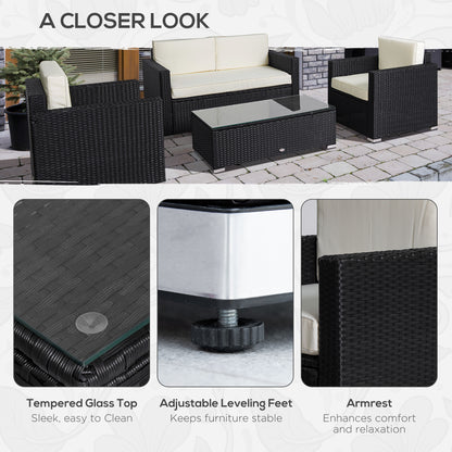 Outsunny 4 Pieces Outdoor Wicker Rattan Sofa Set with Cushions, Luxury Sectional, Coffee Color