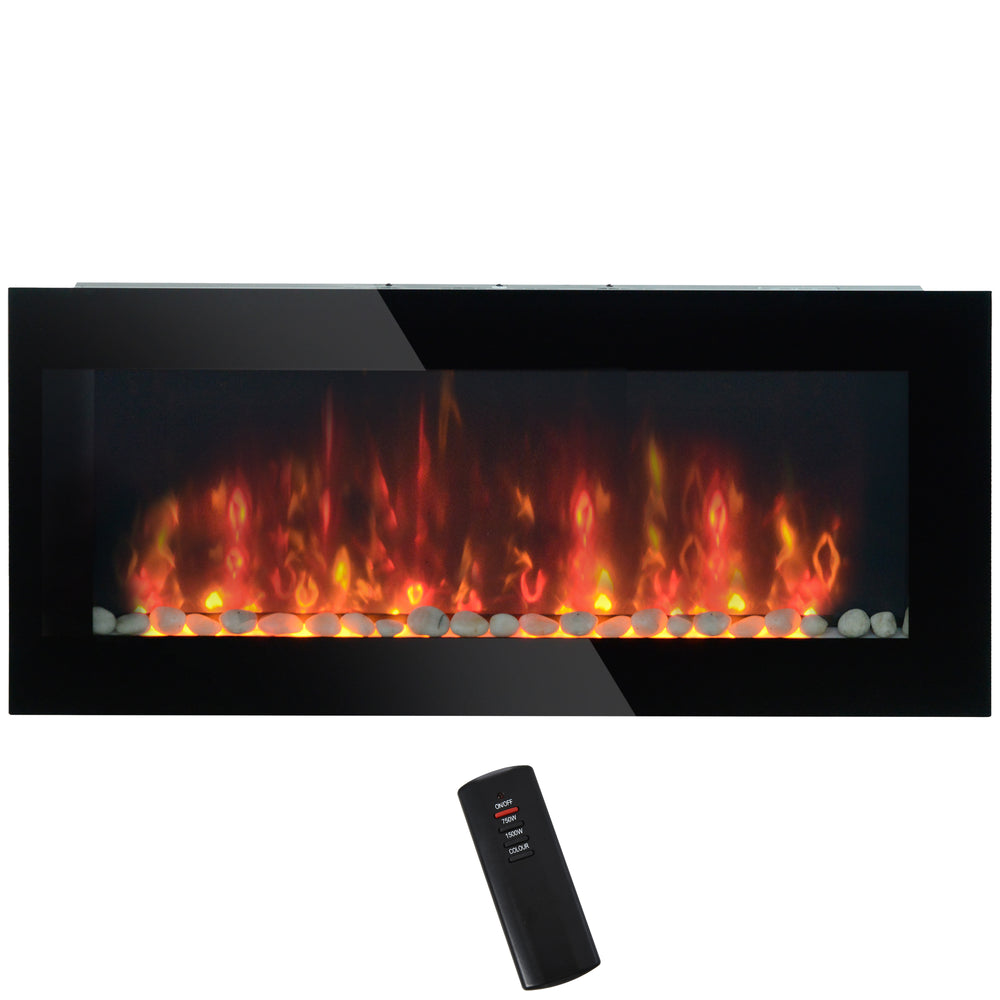 Cheminée murale moderne de 41 pouces avec effet de flamme LED breveté et 7 couleurs, noir