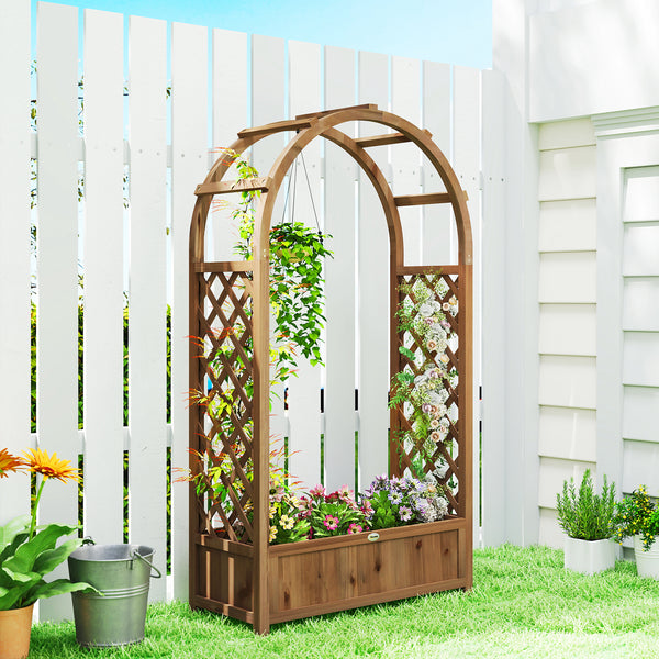 Jardinière surélevée avec treillis en arche, bois brun foncé