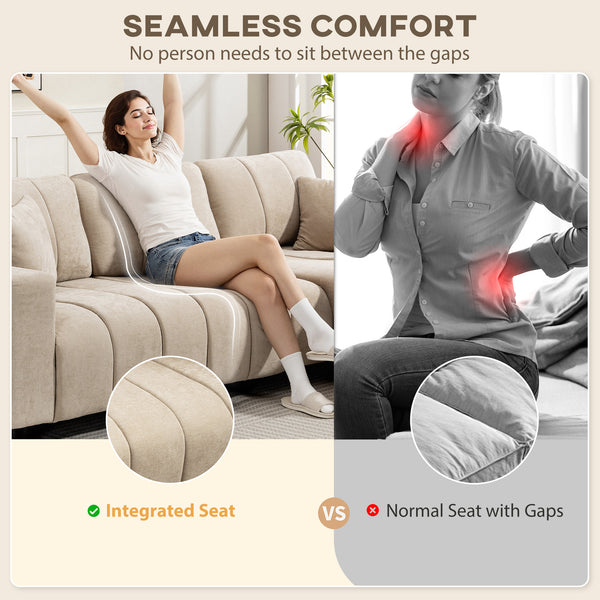 Canapé sectionnel avec assise intégrée, méridienne amovible, 2 coussins, beige