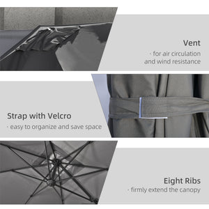 Parasol déporté de 2,74 m (9 pi), carré à pied en croix, manivelle, inclinaison, rotation à 360° et structure en aluminium, gris foncé