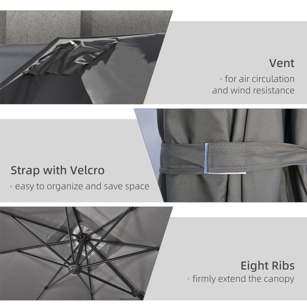 Parasol déporté de 2,74 m (9 pi), carré à pied en croix, manivelle, inclinaison, rotation à 360° et structure en aluminium, gris foncé
