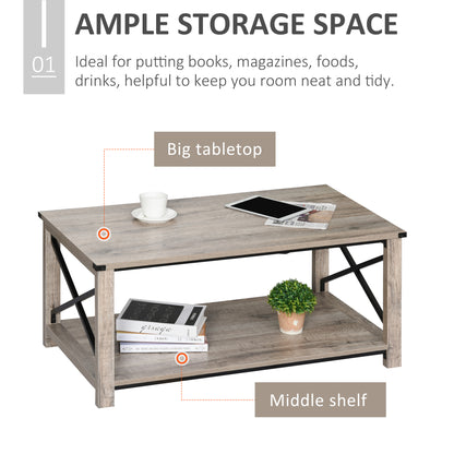 Table basse industrielle avec étagère de rangement inférieure