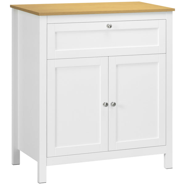 Buffet avec tiroir, armoire à double porte et étagère réglable, blanc.