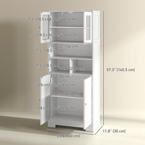 Garde-manger de cuisine avec portes vitrées, étagères réglables, compartiments ouverts, blanc