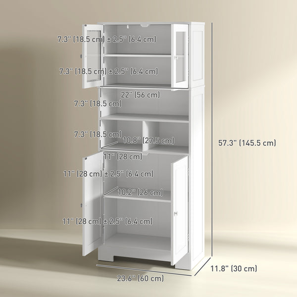 Garde-manger de cuisine avec portes vitrées, étagères réglables, compartiments ouverts, blanc