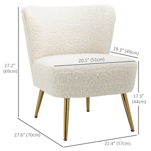 Fauteuil de salon avec rembourrage moelleux et pieds dorés, blanc