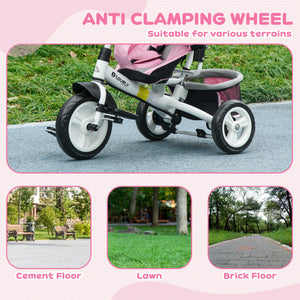 6 in 1 Toddler Tricycle for 1-5 Years Old with Parent Handle, Pink