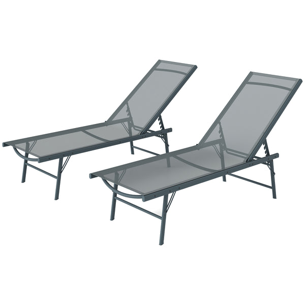 Lot de 2 chaises longue inclinable avec dossier réglable, assise en maille, gris clair