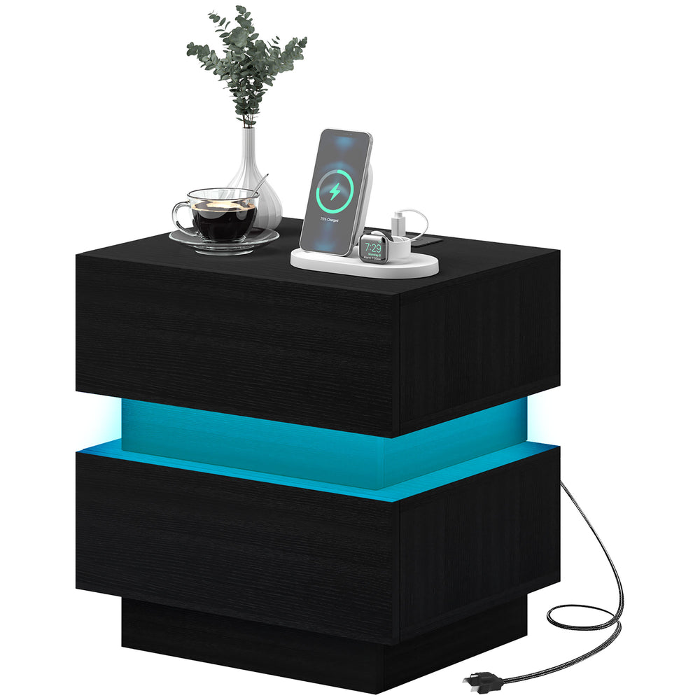 Table de chevet avec station de charge et éclairage LED noire