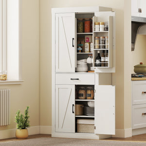Meuble de rangement style campagnard avec 4 portes de grange, blanc