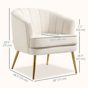 Fauteuil d'appoint moderne en tissu avec pieds en métal doré, blanc crème