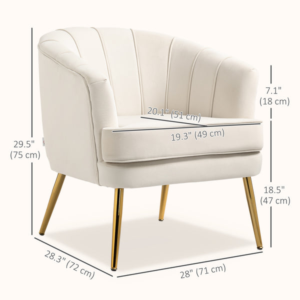 Fauteuil d'appoint moderne en tissu avec pieds en métal doré, blanc crème