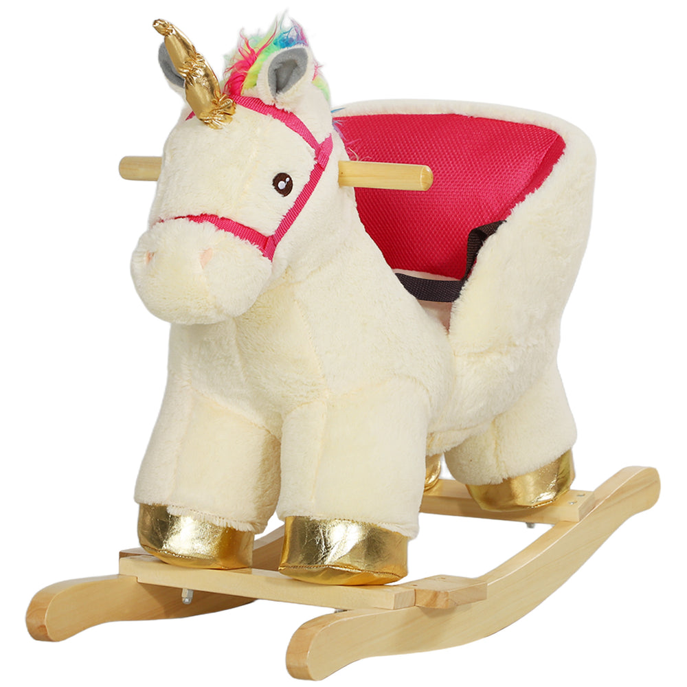 Unicorn Rocking Horse with Sound, Seat Belt, Wooden Base, for 18-36 Months