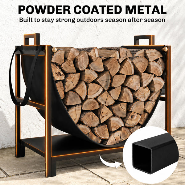 Support à bois de chauffage compact en acier avec sac de transport, noir