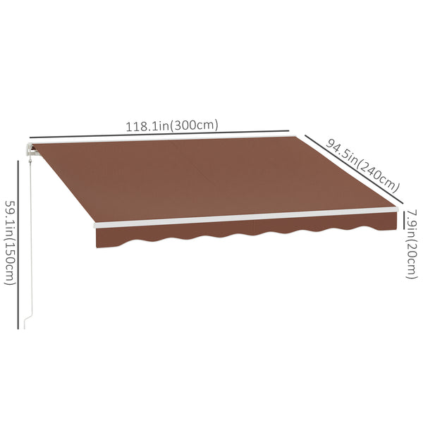 10' x 8' Electric Awning, Retractable Awning Sun Shade Shelter with Remote Controller, Manual Crank Handle and Aluminum Frame, for Deck, Balcony, Yard, Coffee