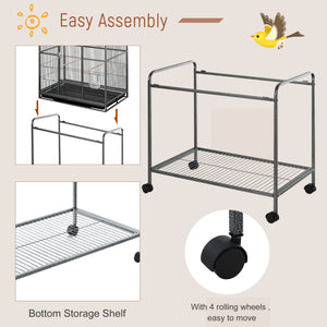 Metal rolling bird cage with removable stand with wheels, black