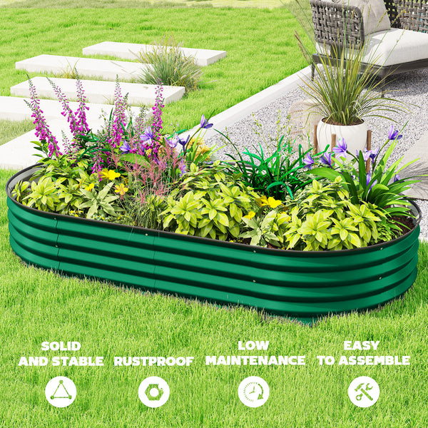 Jardinière d'extérieur surélevée en acier galvanisé avec tuteur métallique, verte