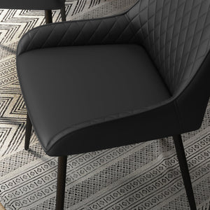 Set of 4 PU leather chairs with metal legs, black.