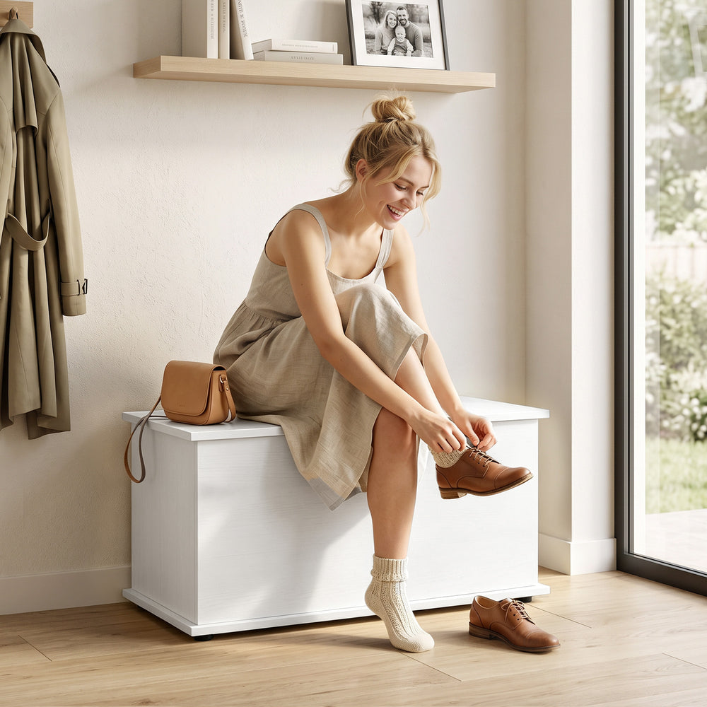 31.5" White Lift-Top Storage Chest