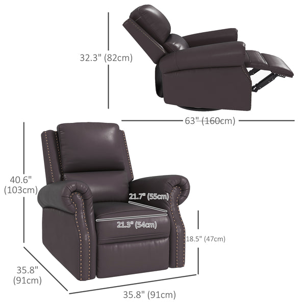 Fauteuil inclinable pivotant à bascule en cuir PU avec dossier, marron
