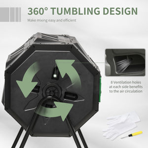 Composteur rotatif pour l'extérieur, double compartiment, 360°, 43 gallons, vert