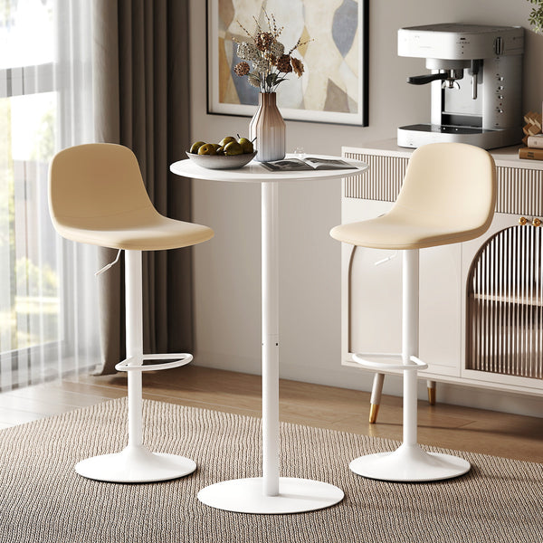 Modern round bar table with steel frame, white