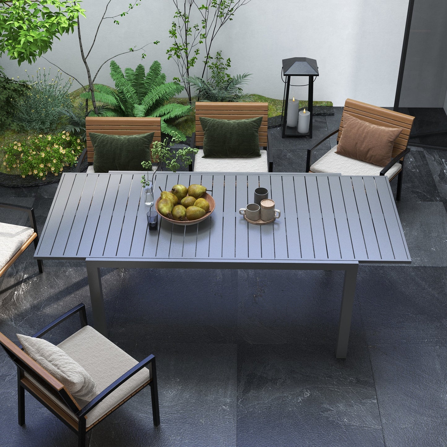 Outsunny Aluminum Outdoor Dining Table for 6-8 People, Extendable Patio Table for Garden, Lawn and Balcony, Charcoal Grey