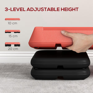Stepper d'aérobic réglable, 3 niveaux avec rehausseurs 4", 6", 8", rouge